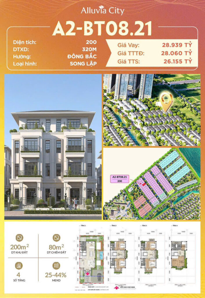 giá bán biệt thự song lập alluvia city xuân cầu